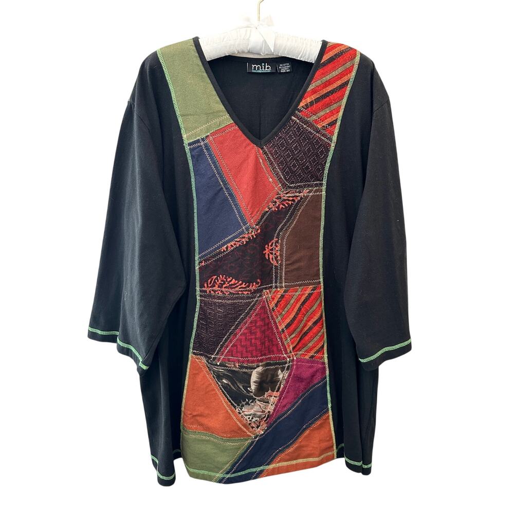 MIB Patchwork Tunic Top Boho Colorblock Cotton Plus Size Artwear Artsy | 3X